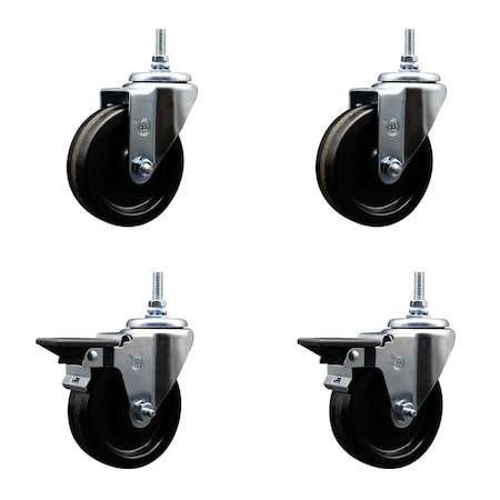 Service Caster 4 Inch Phenolic 38 Inch Threaded Stem Caster Set 2 Brakes SCC SCC-TS20S414-PHS-381615-2-PLB-2